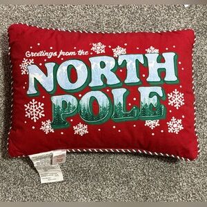 North Pole Trading Co NWT Festive Red 'Greetings from the North Pole' Pillow